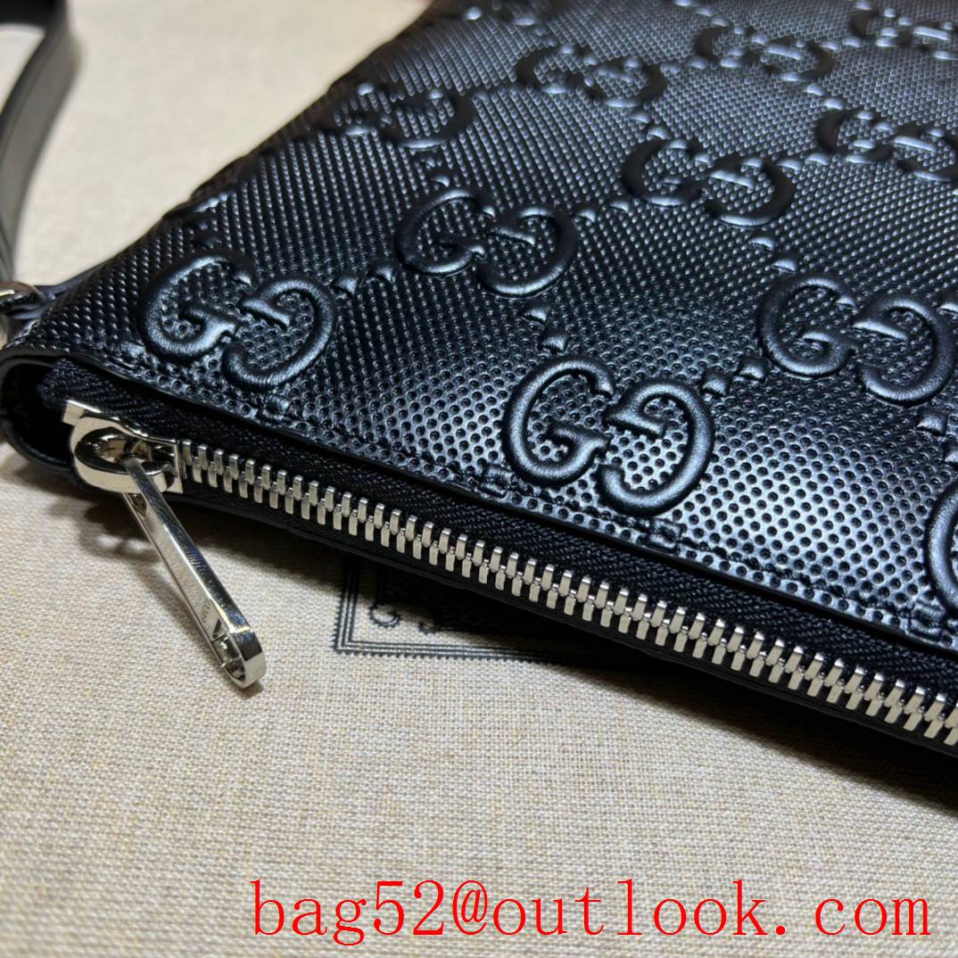 Gucci black GG print embossed medium messenger men handbag bag