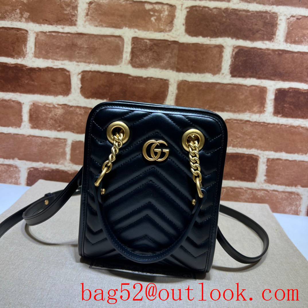 Gucci GG Marmont quilted mini black gold chain handbag bag