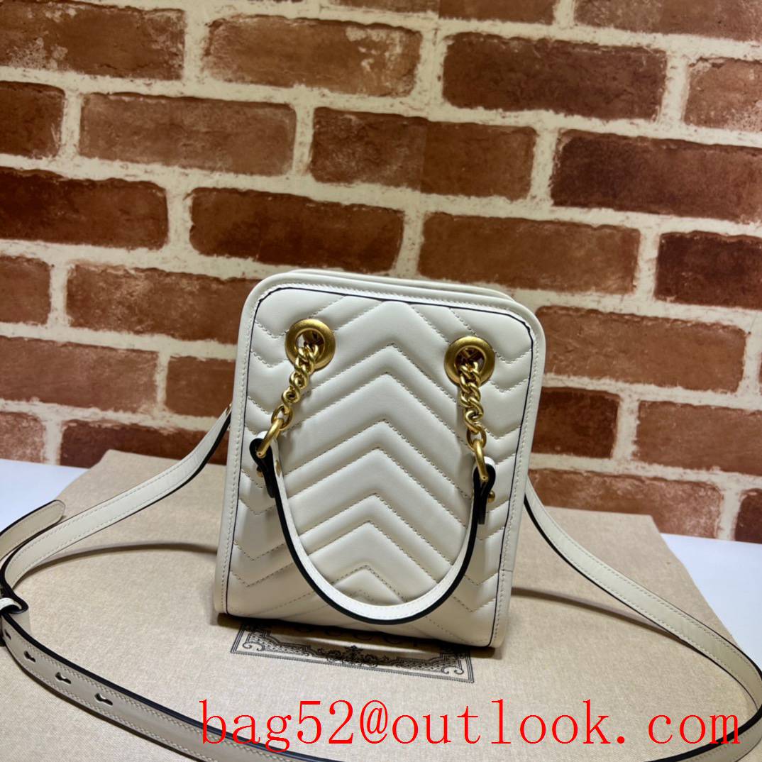 Gucci GG Marmont quilted mini white gold chain handbag bag