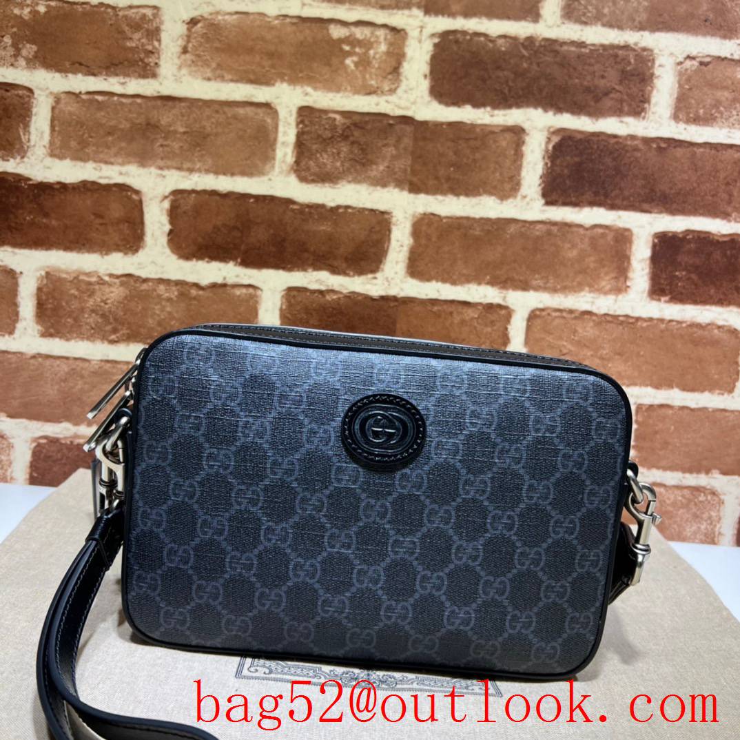 Gucci black men shoulder denim fabric handbag bag