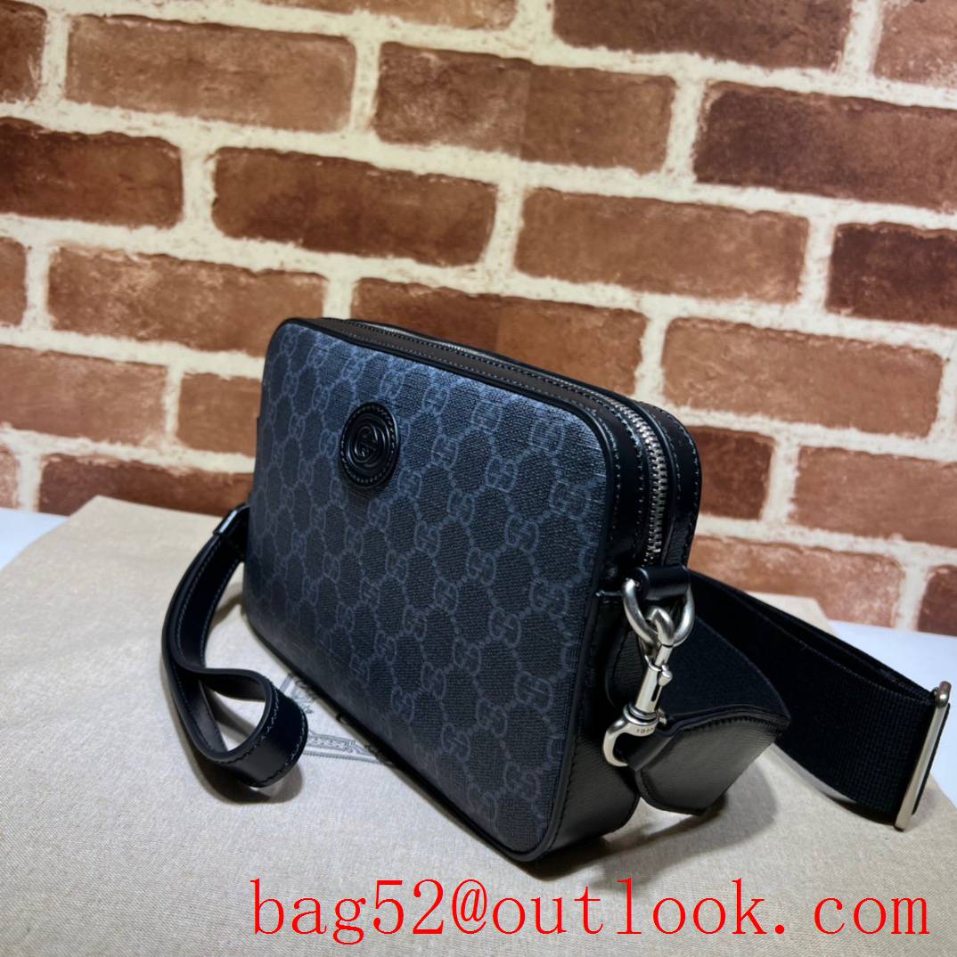 Gucci black men shoulder denim fabric handbag bag