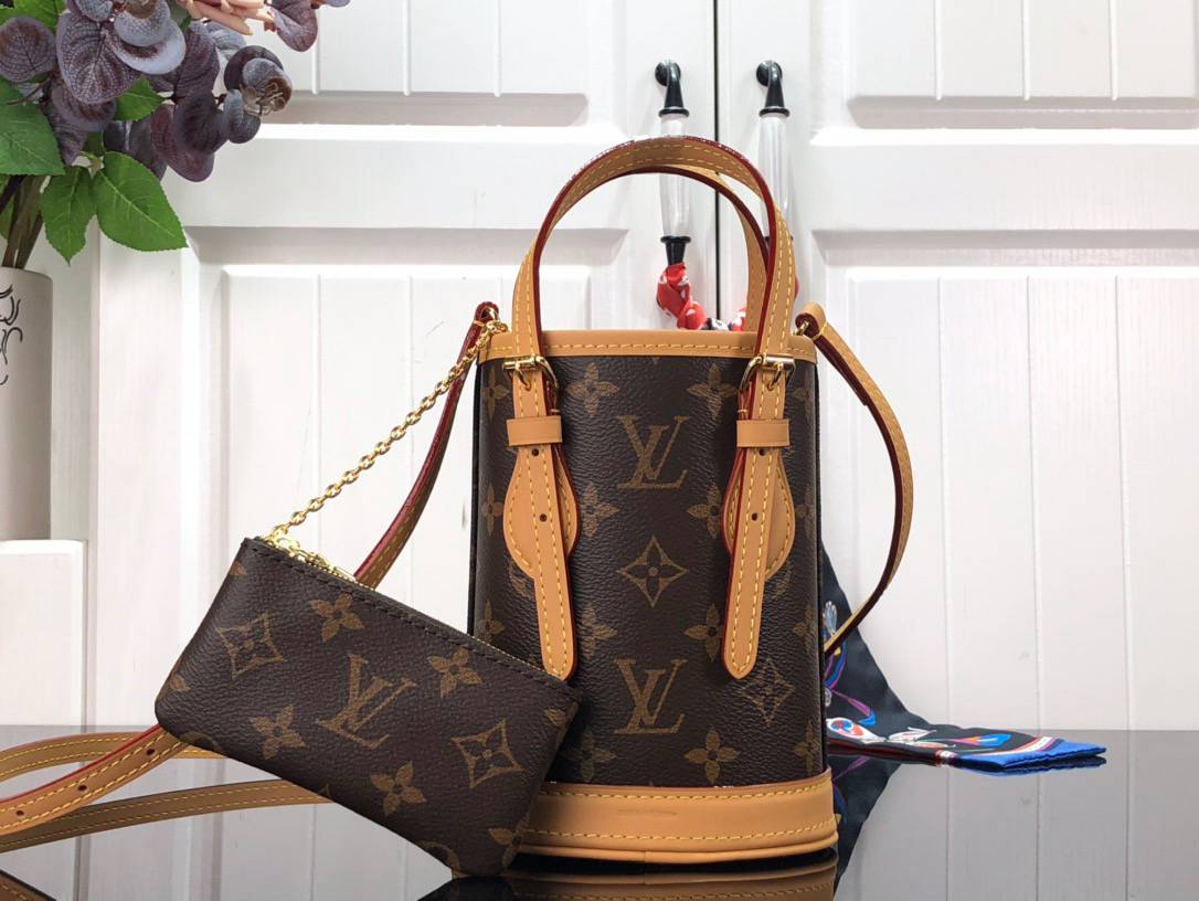 Louis Vuitton LV Match Monogram Canvas Nano Bucket Bag Handbag M81489 Brown
