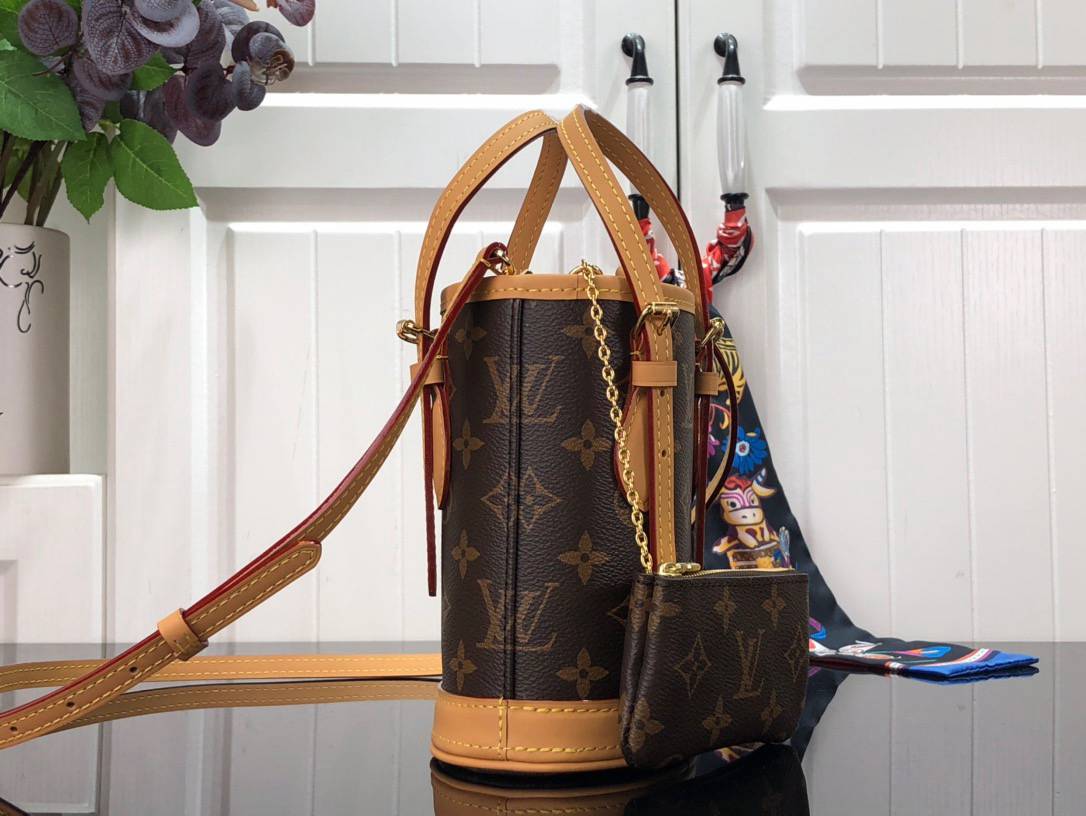 Louis Vuitton LV Match Monogram Canvas Nano Bucket Bag Handbag M81489 Brown