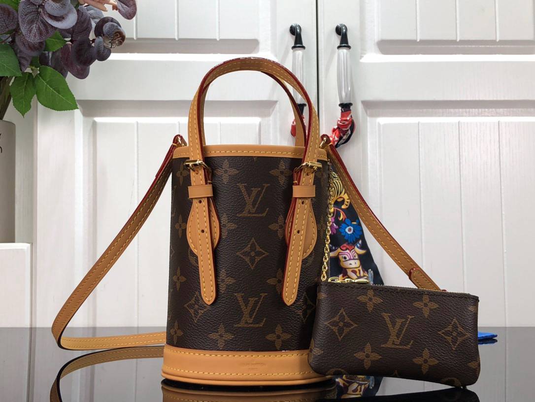 Louis Vuitton LV Match Monogram Canvas Nano Bucket Bag Handbag M81489 Brown