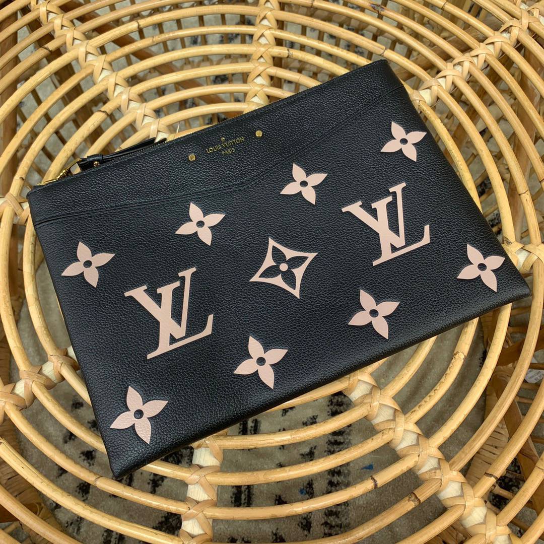 Louis Vuitton LV Monogram Empreinte Leather Daily Pouch Clutch Bag Handbag M81292 Black