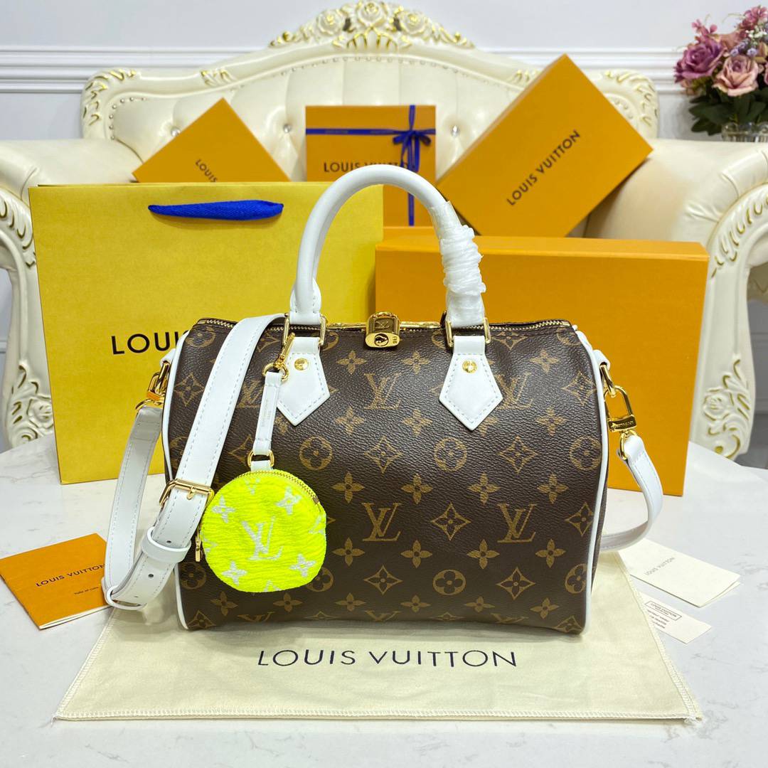 Louis Vuitton LV Match Monogram Canvas Speedy Bandouliere 25 Bag Handbag M20754 White