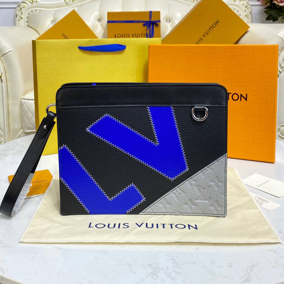 Louis Vuitton LV Men Standing Pouch Clutch Bag with Monogram Taurillon Leather M81310