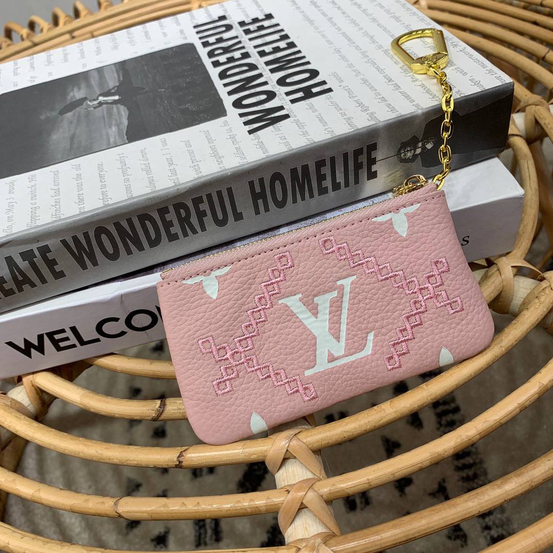 Louis Vuitton LV Monogram Empreinte Broderies Small Key Pouch Coin Purse M81234 Pink