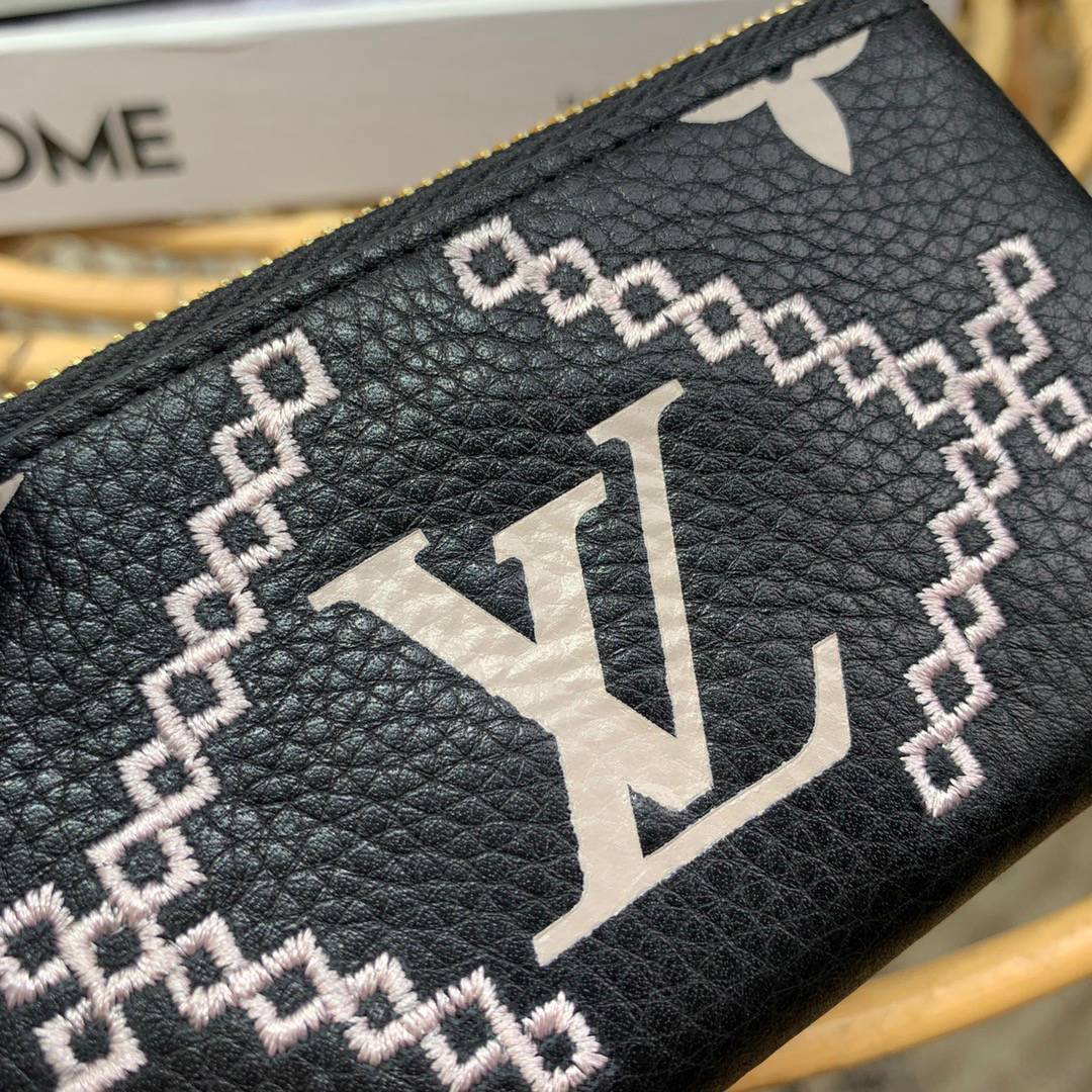 Louis Vuitton LV Monogram Empreinte Broderies Small Key Pouch Coin Purse M81234 Black