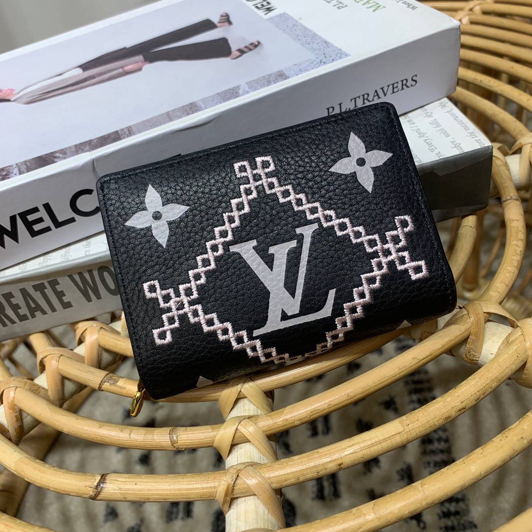 Louis Vuitton LV Monogram Empreinte Broderies Clea Wallet Purse M81212 Black
