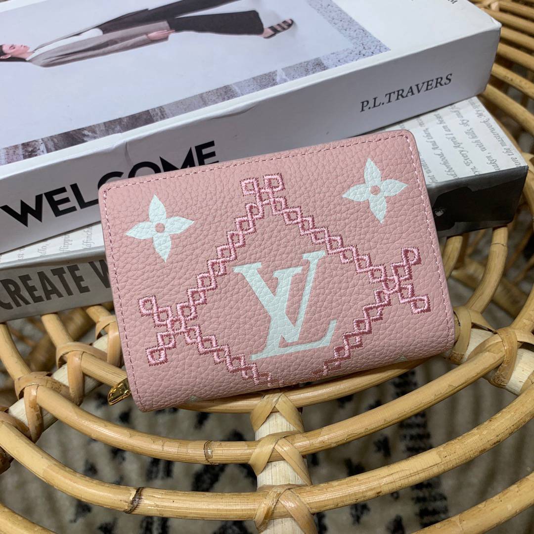 Louis Vuitton LV Monogram Empreinte Broderies Clea Wallet Purse M81139 Pink
