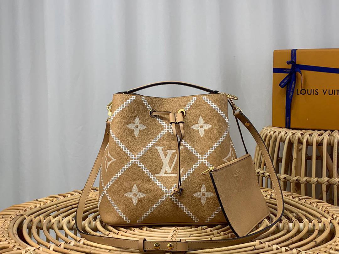 Louis Vuitton LV Neonoe Medium Bucket Bag Handbag in Monogram Empreinte Broderies M46029 Brown