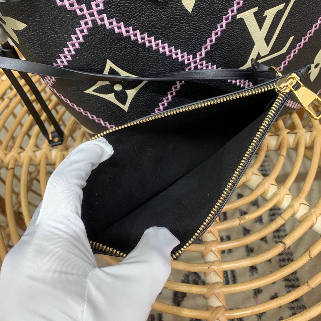 Louis Vuitton LV Neverfull MM Bag Handbag in Monogram Empreinte Leather M46040 Black