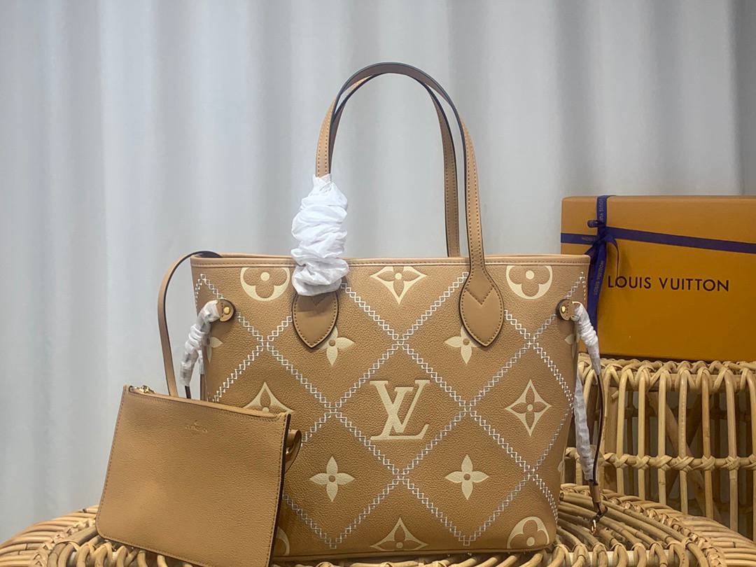 Louis Vuitton LV Neverfull MM Bag Handbag in Monogram Empreinte Leather M46040 Brown
