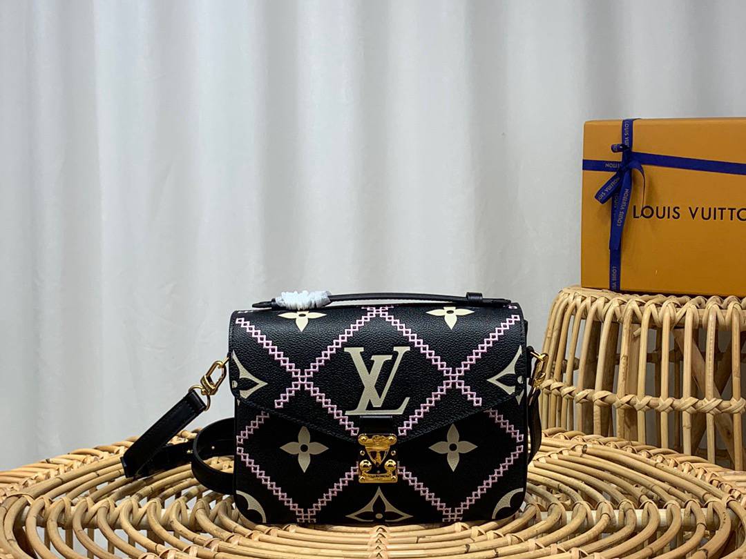 Louis Vuitton LV Pochette Metis Bag Handbag in Monogram Empreinte Leather M46028 Black