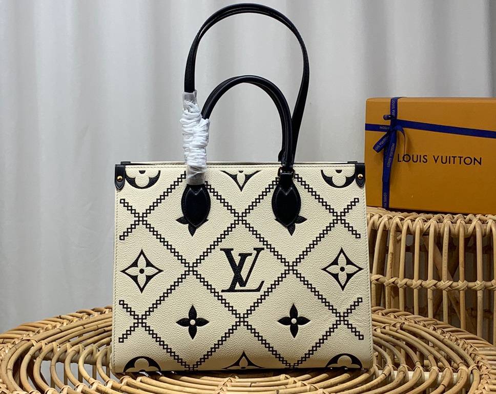Louis Vuitton LV Onthego Medium Tote Bag Handbag in Monogram Empreinte Leather M46016 Beige