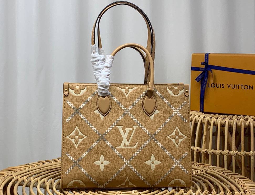 Louis Vuitton LV Onthego Medium Tote Bag Handbag in Monogram Empreinte Leather M46015 Brown