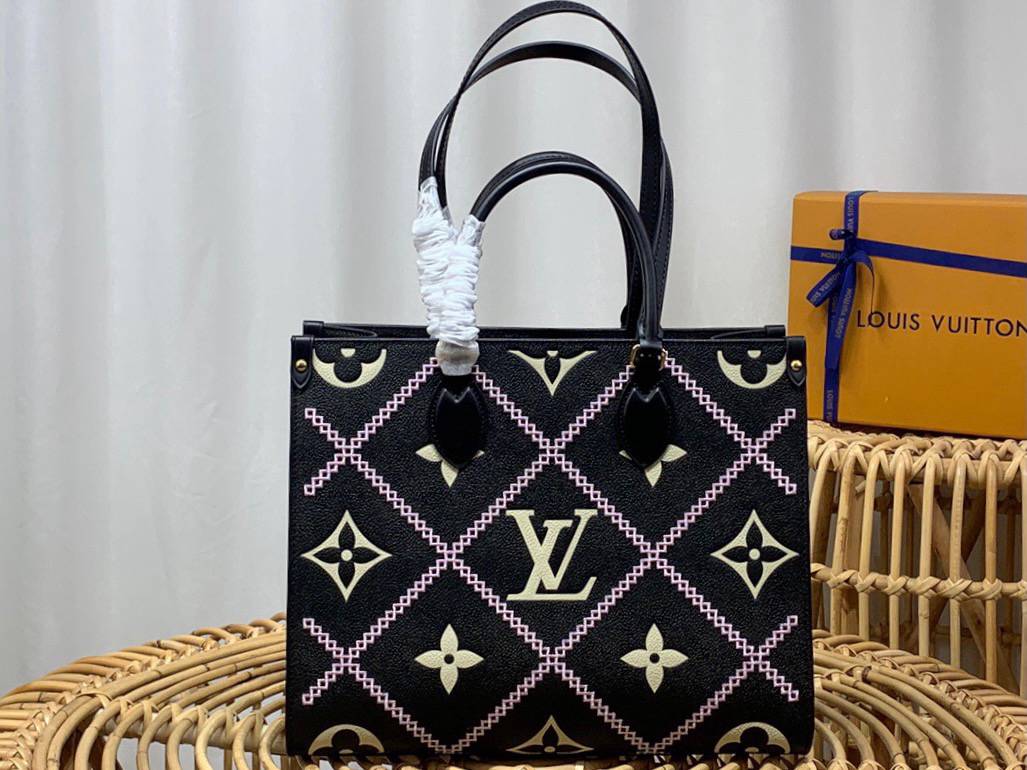 Louis Vuitton LV Onthego Medium Tote Bag Handbag in Monogram Empreinte Leather M46016 Black