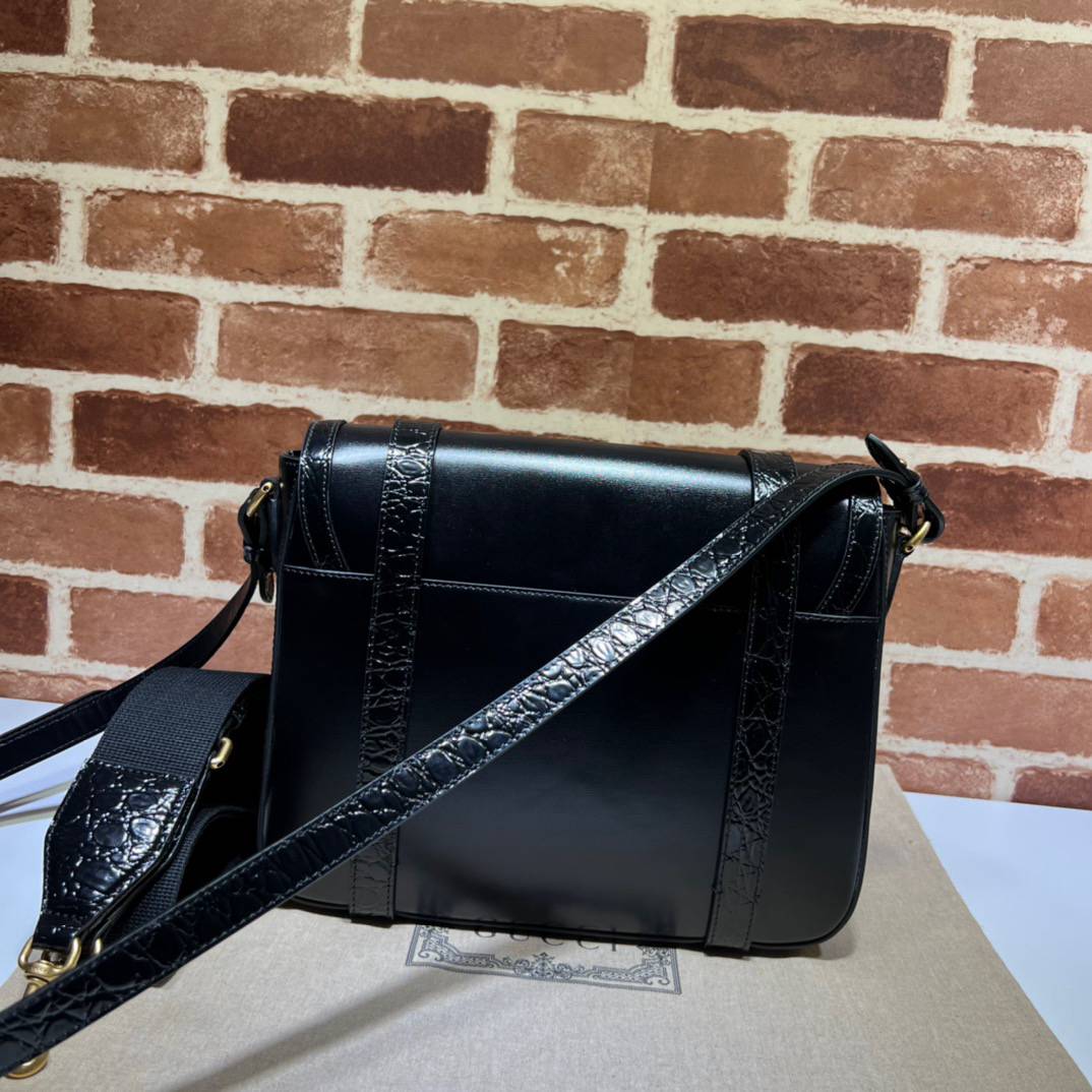 Gucci Medium Black Leather Messenger 702136 Bag