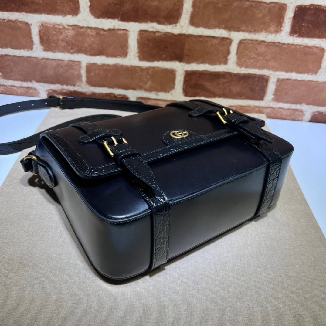 Gucci Medium Black Leather Messenger 702136 Bag