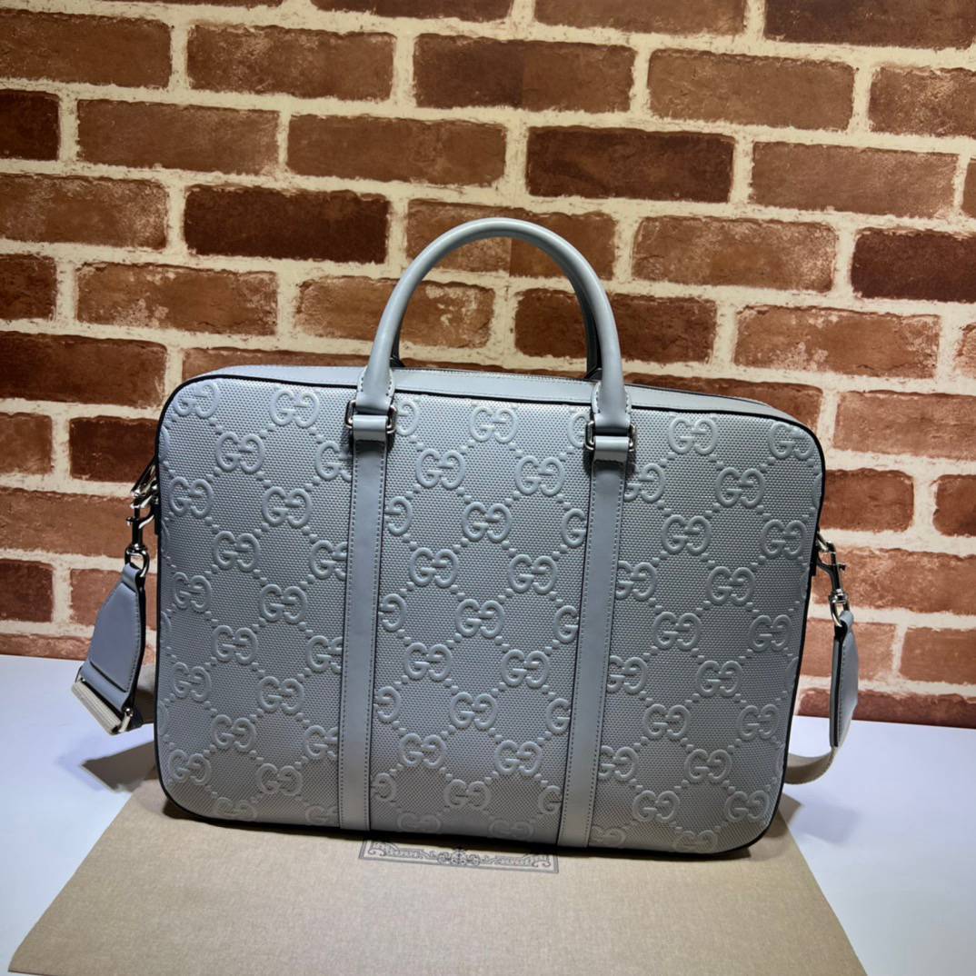 Gucci GG Embossed Grey Leather Briefcase 658573 Bag