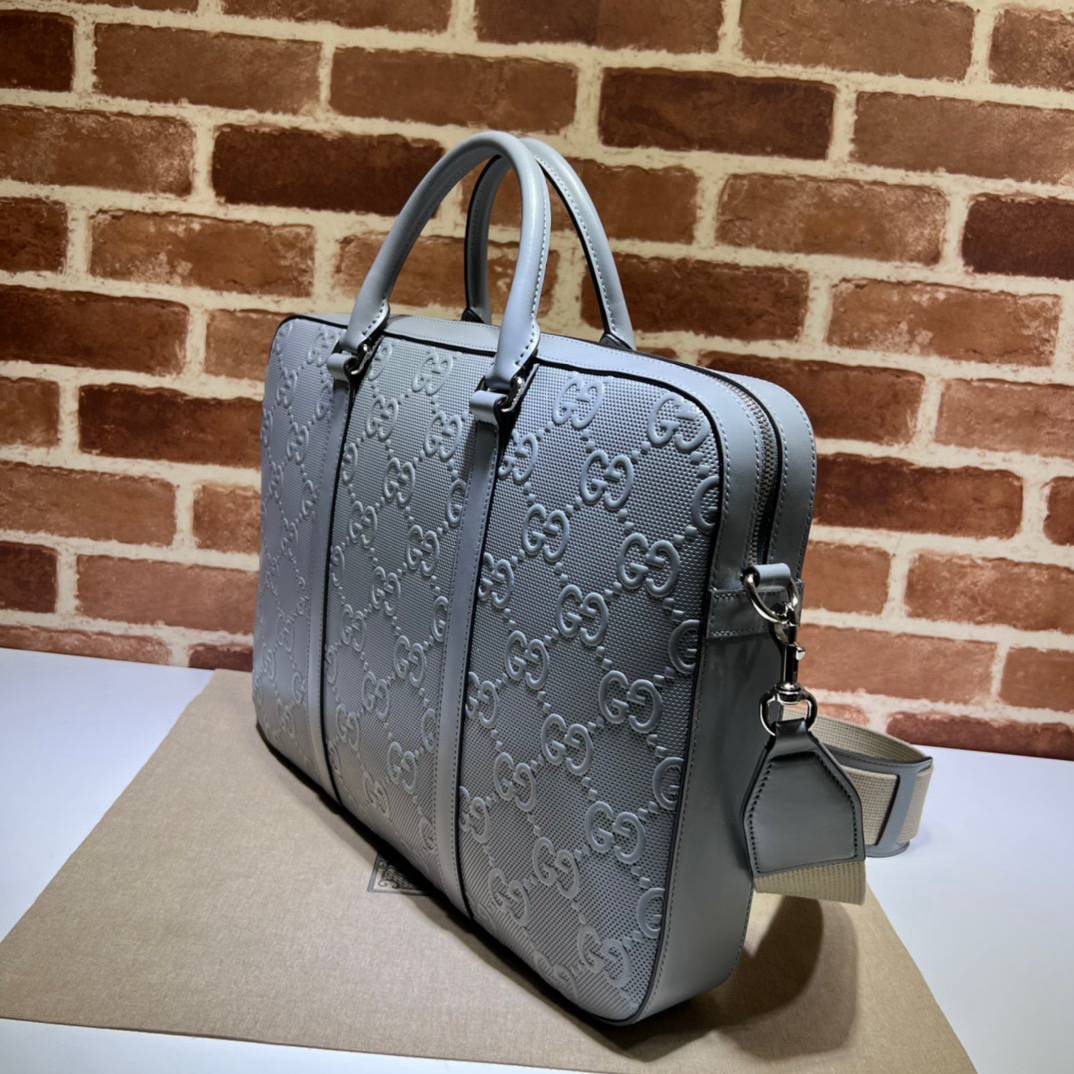 Gucci GG Embossed Grey Leather Briefcase 658573 Bag