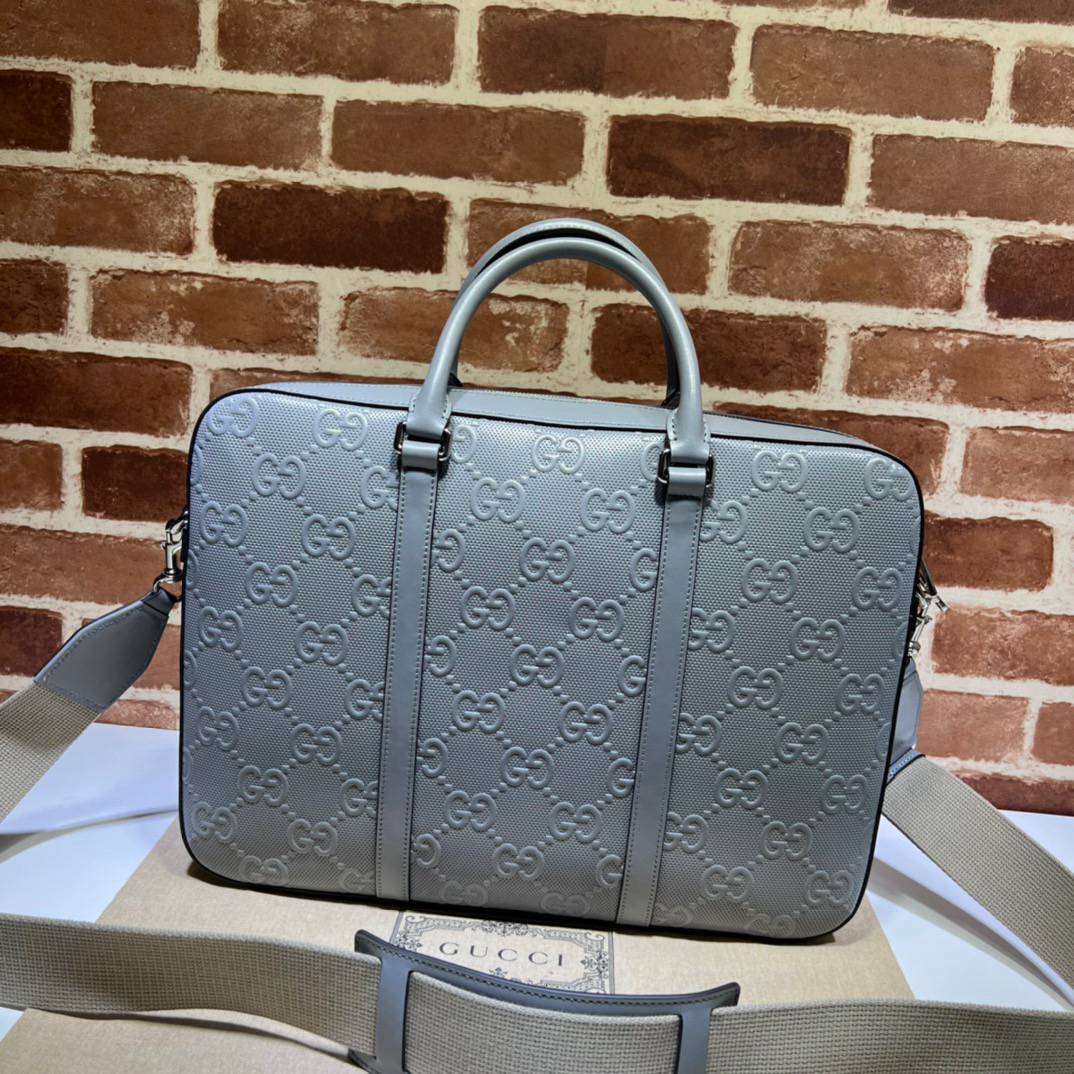 Gucci GG Embossed Grey Leather Briefcase 658573 Bag