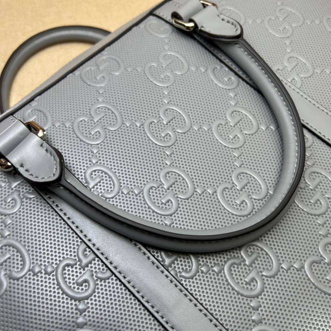 Gucci GG Embossed Grey Leather Briefcase 658573 Bag