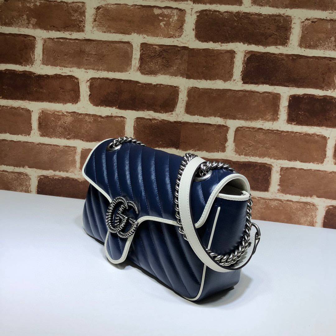 Gucci GG Marmont Mini Dark Blue Leather Chain Wallet 443497 Bag