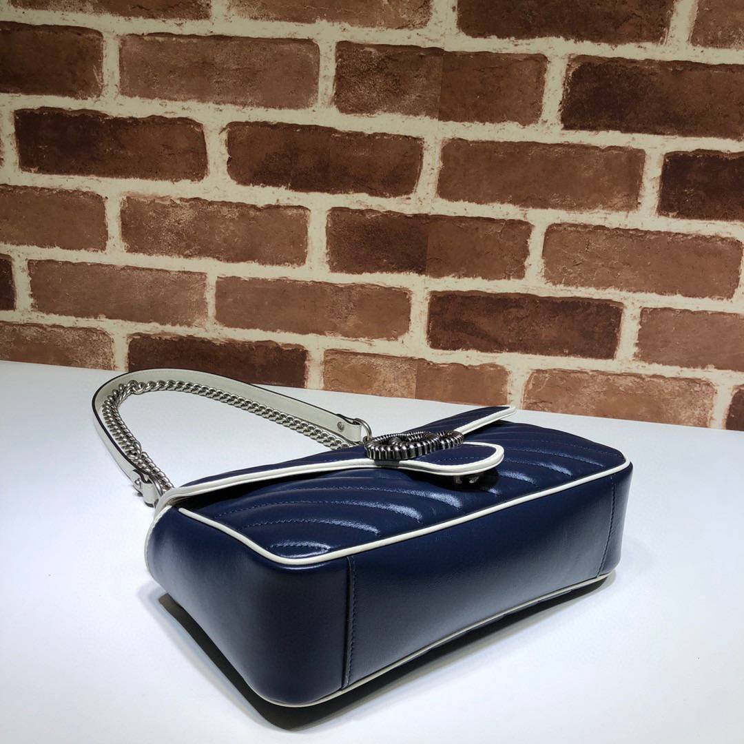 Gucci GG Marmont Mini Dark Blue Leather Chain Wallet 443497 Bag