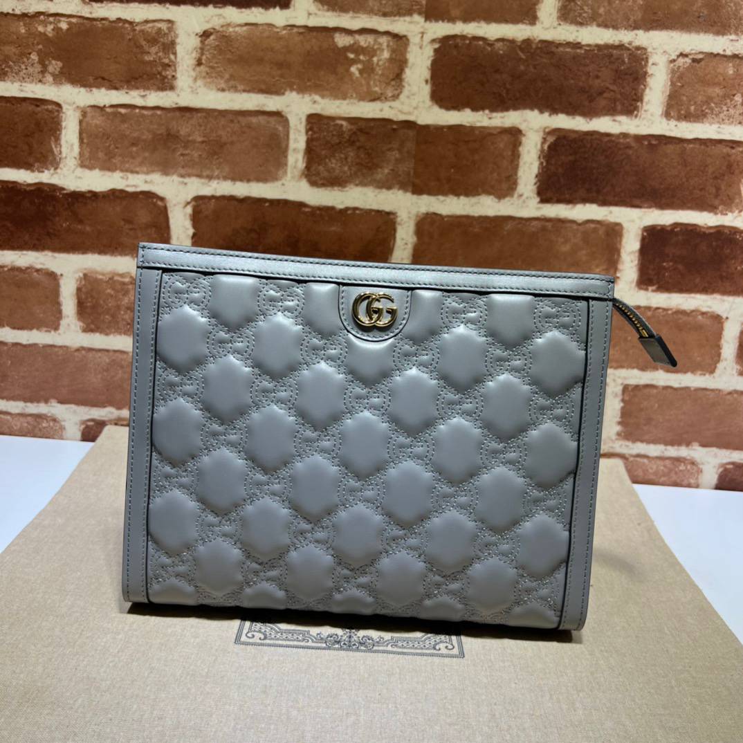 Gucci GG Matelasse Greay Leather Clutch 723780 Bag