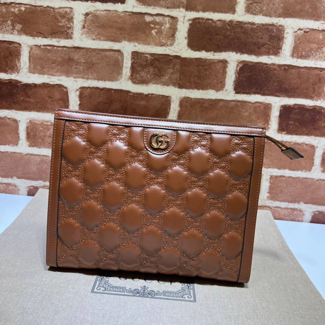 Gucci GG Matelasse Brown Leather Clutch 723780 Bag