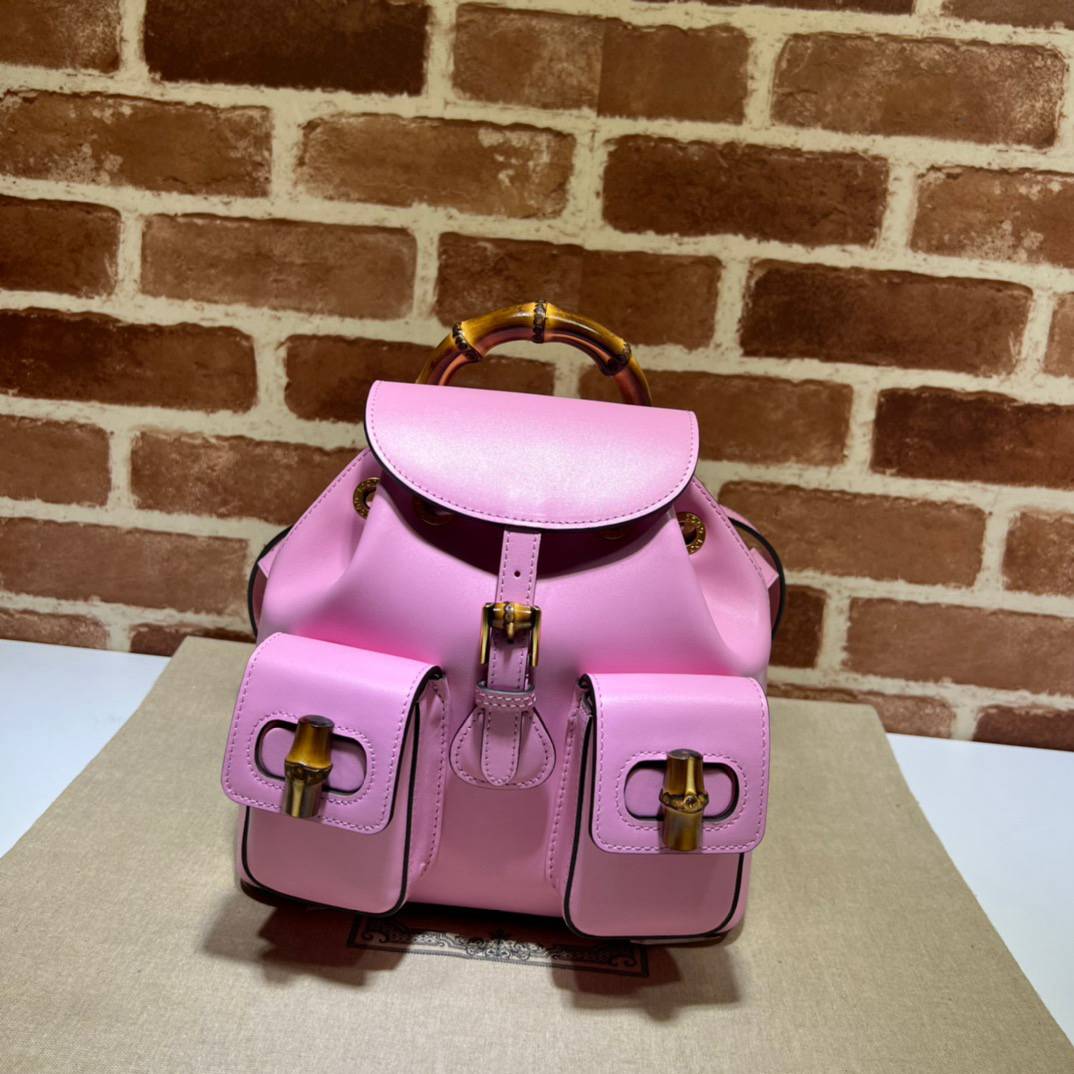 Gucci Bamboo Pink Leather Backpack 702101 Bag