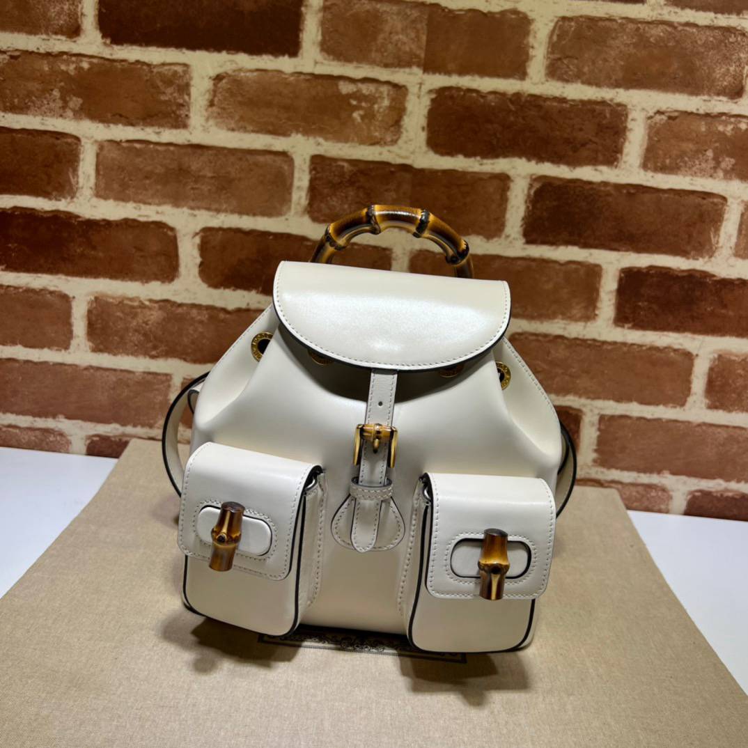 Gucci Bamboo White Leather Backpack 702101 Bag