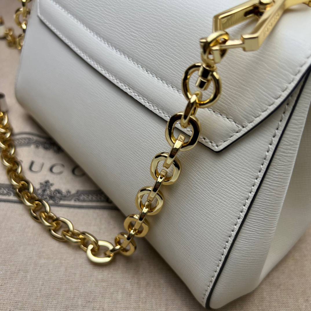 Gucci Horsebit 1955 White Leather Chain 703848 Bag