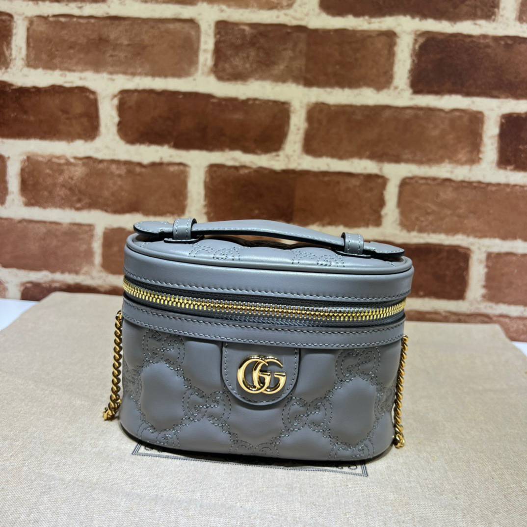 Gucci GG Matelasse Grey Leather Mini Handle 723770 Bag