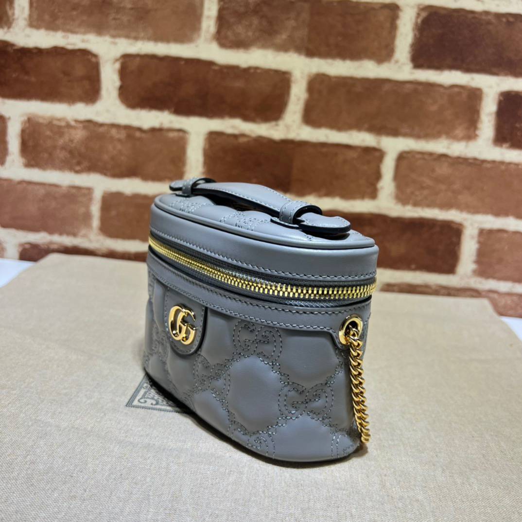 Gucci GG Matelasse Grey Leather Mini Handle 723770 Bag