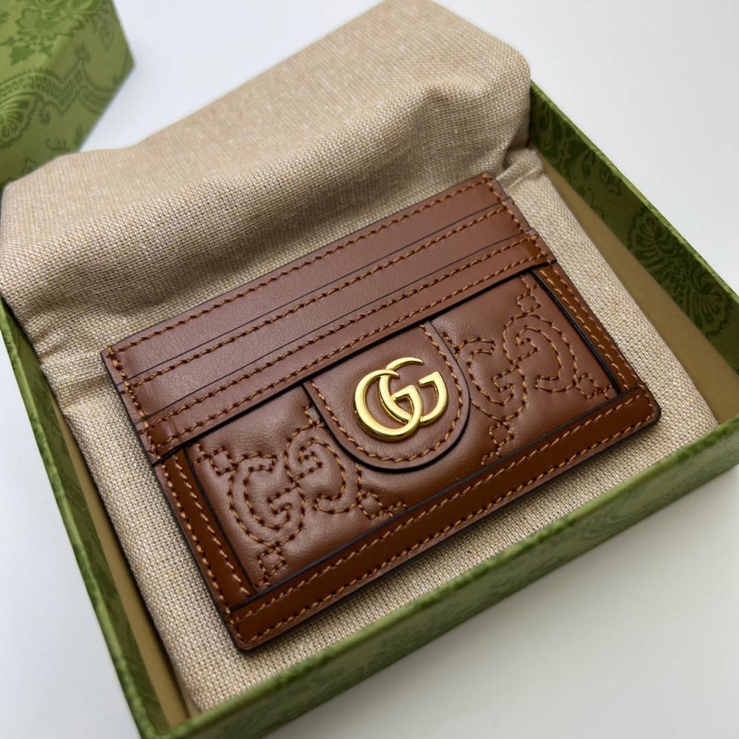 Gucci GG Matelasse Brown Leather Card Holder 727390 Bag