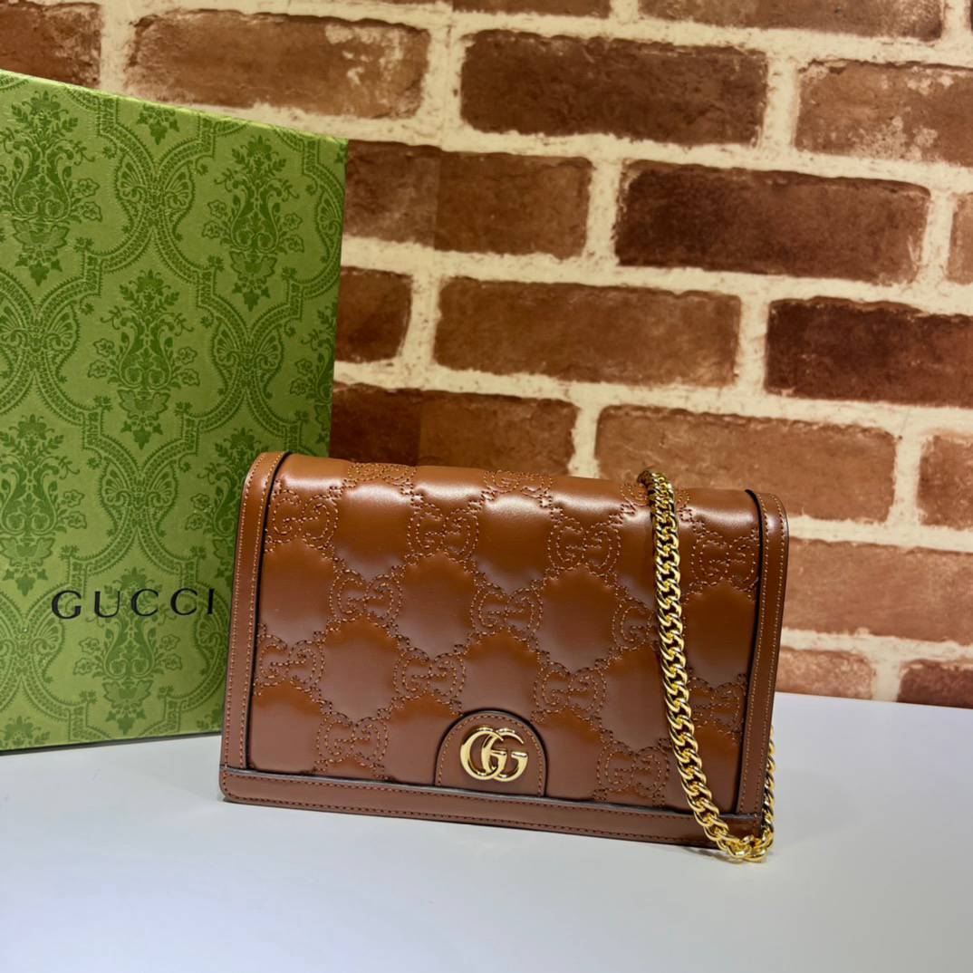 Gucci GG Matelasse Brown Leather Chain 723787 Bag