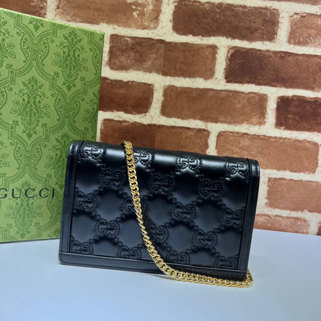 Gucci GG Matelasse Black Leather Chain 723787 Bag