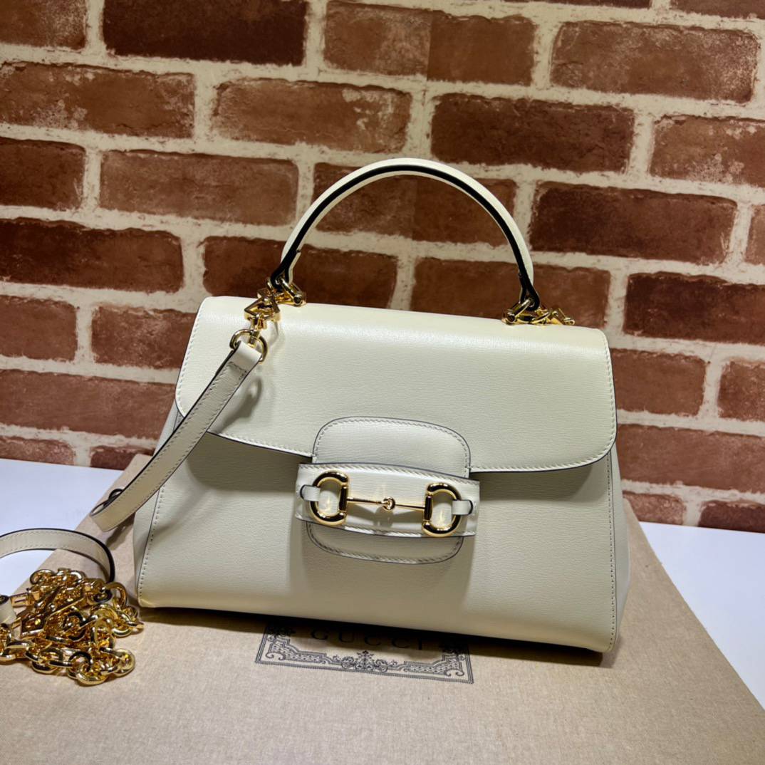 Gucci Horsebit 1955 White Leather Medium 702049 Handle bag