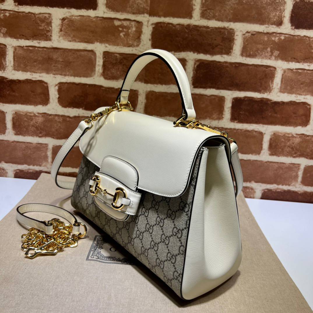 Gucci Horsebit 1955 Coffee White Leather Medium 702049 Handle bag