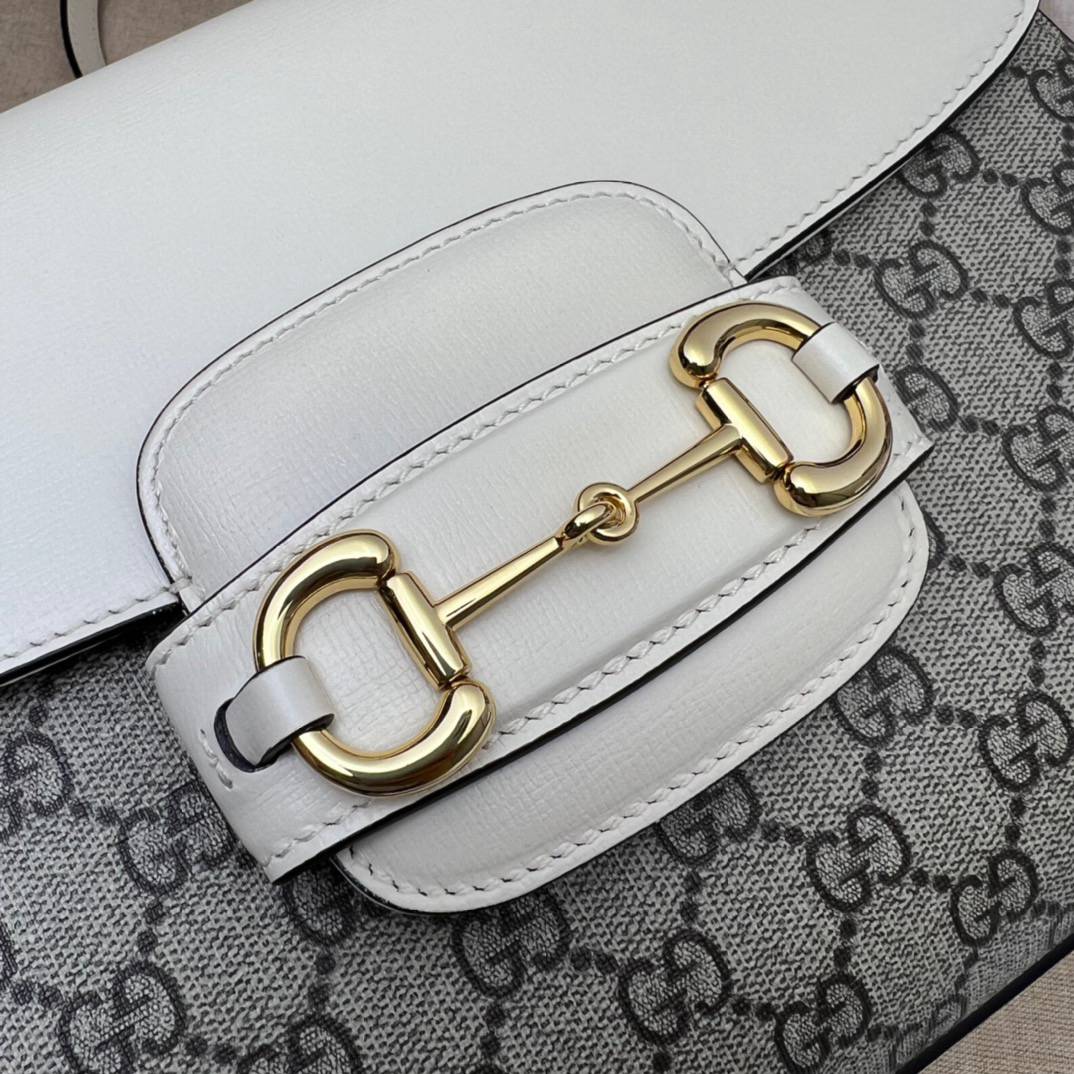 Gucci Horsebit 1955 Coffee White Leather Medium 702049 Handle bag