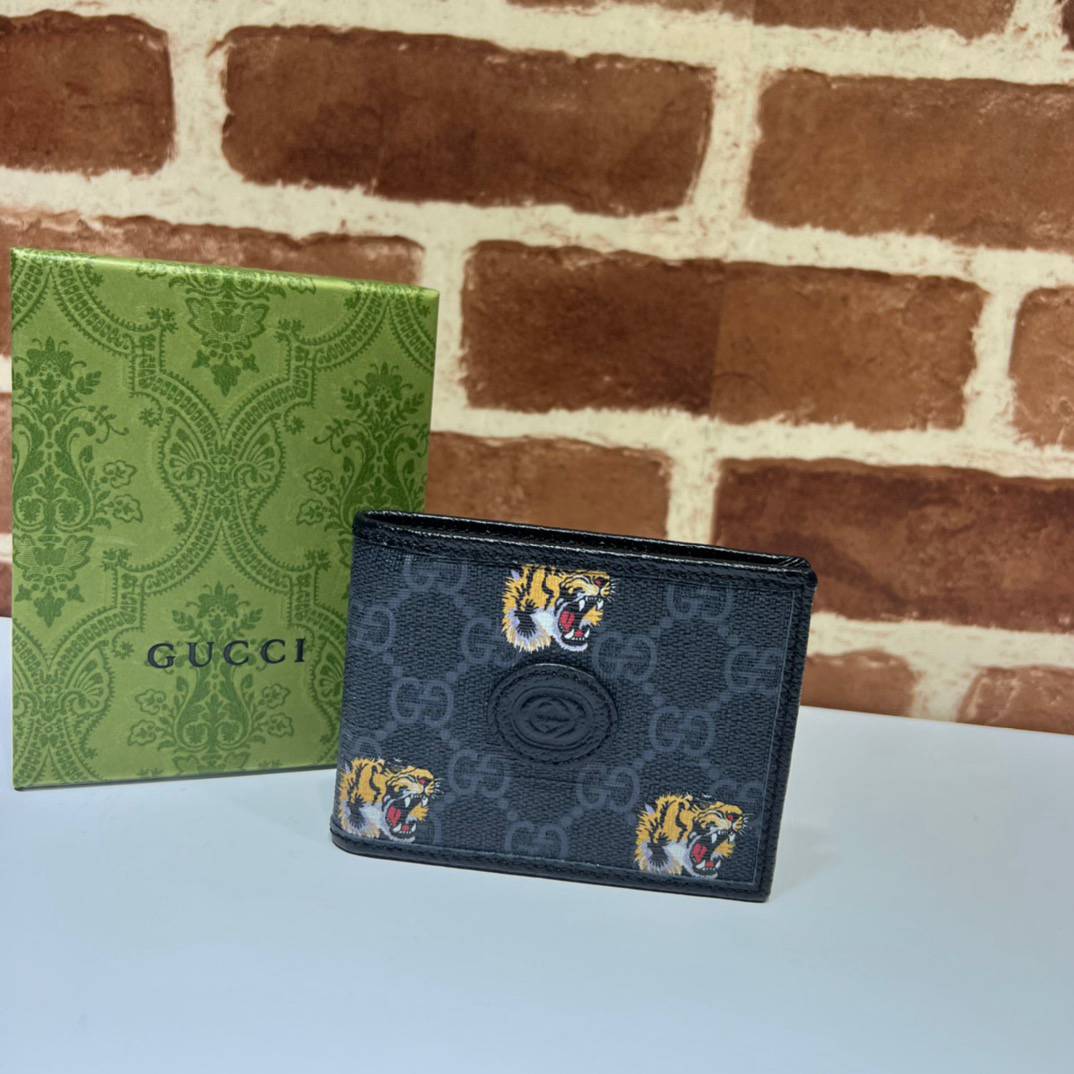 Gucci Black GG Supreme Canvas Short Wallet 673001 Bag