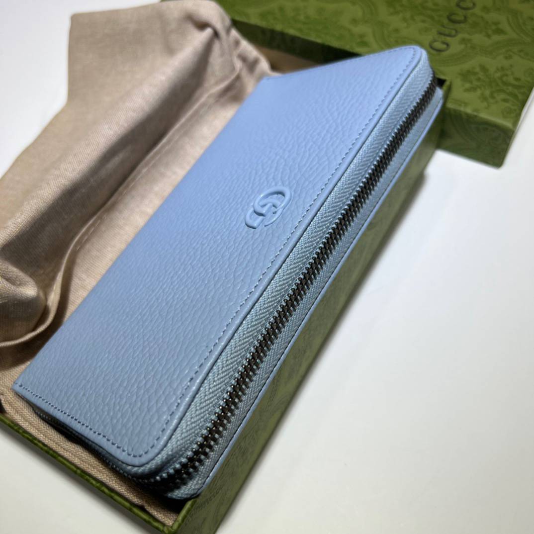 Gucci GG Marmont Light Blue Leather Long Wallet 456117 Bag