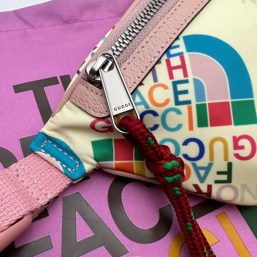 Gucci The North Face x Gucci Ivory Recycled Nylon Fabric with Pink Leather Belt 650299 Bag