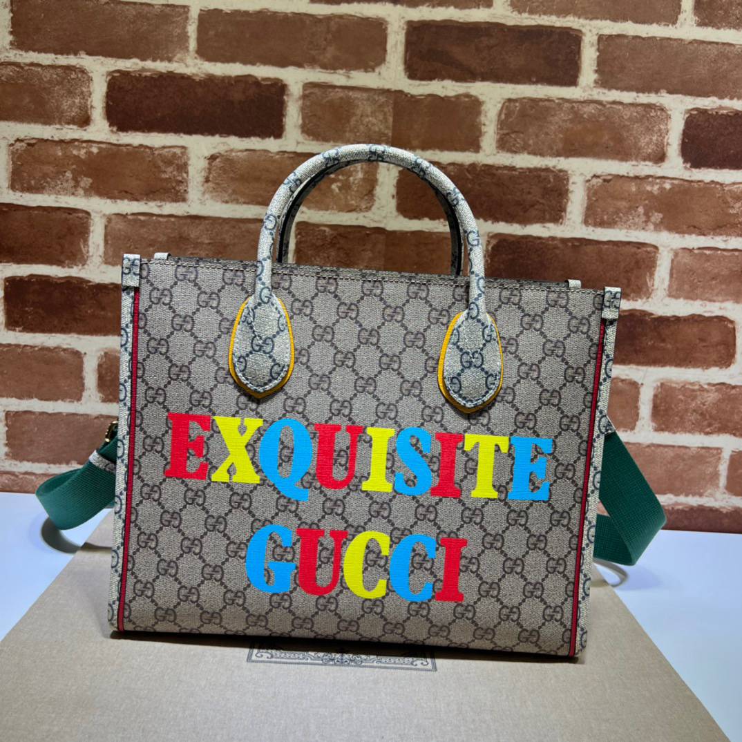 Gucci Exquisite Gucci Beige&Ebony GG Supreme Canvas Small Tote 680956 Bag