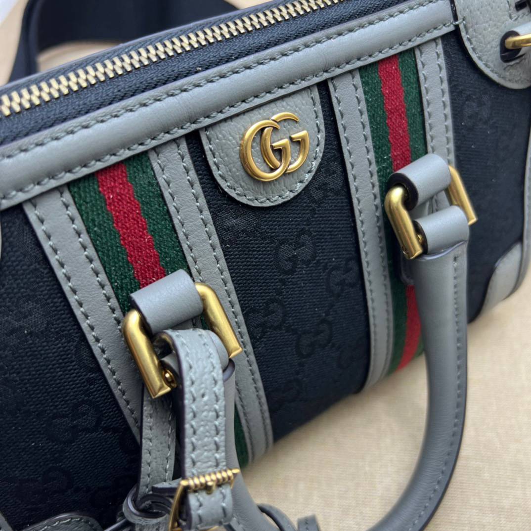 Gucci Black Original GG Canvas with Grey Leather Mini Handle 715771 Bag