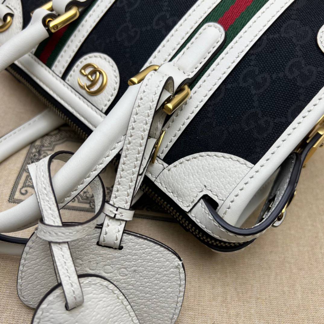 Gucci Black Original GG Canvas with White Leather Mini Handle 715771 Bag