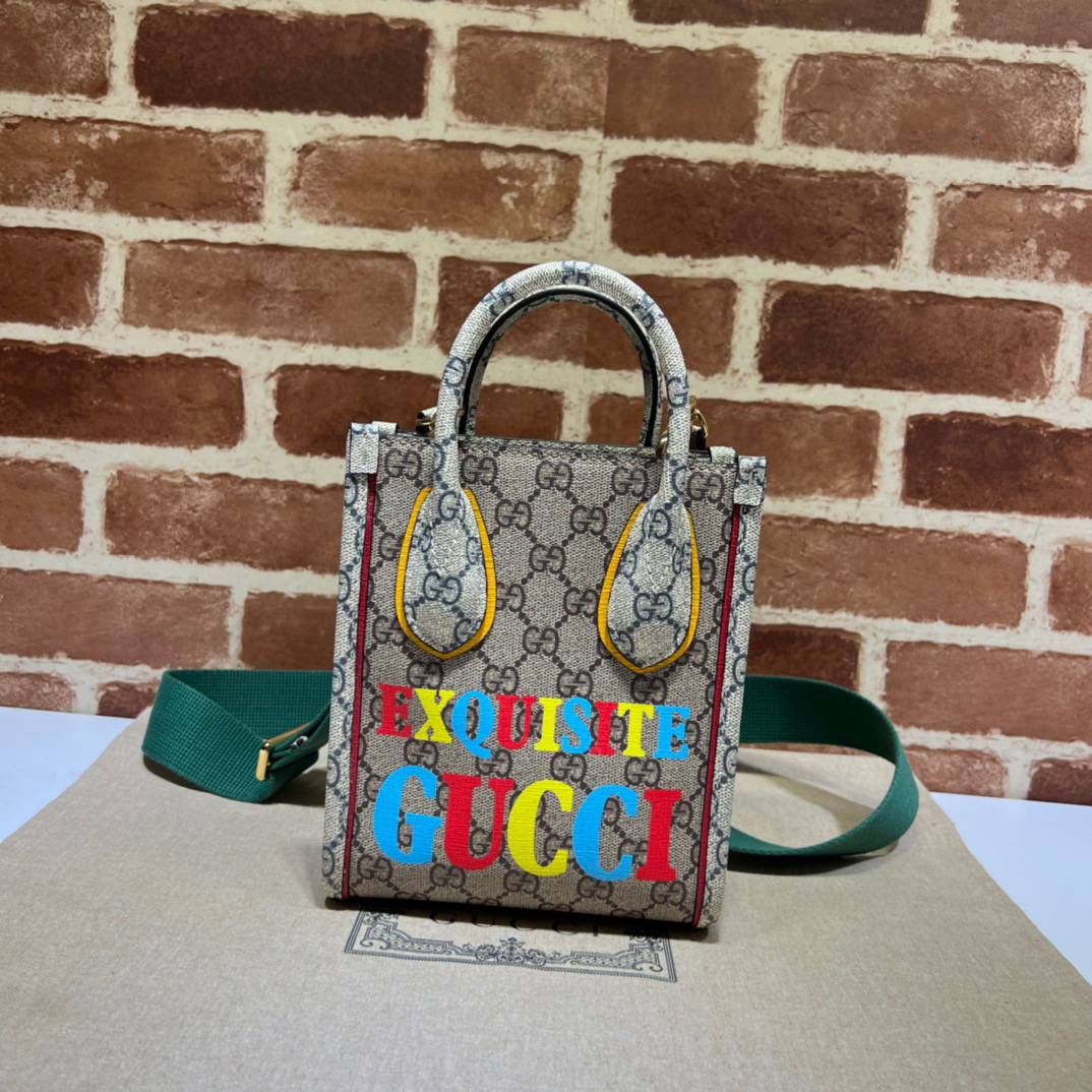 Gucci Exquisite Gucci Beige&Ebony GG Supreme Canvas Mini Tote 699406 Bag